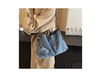 Susu Women's Drift Hobo Bag Slouchy Shoulder Bag Crossbody Purse Casual Washed Denim Handbag with Chain Accent