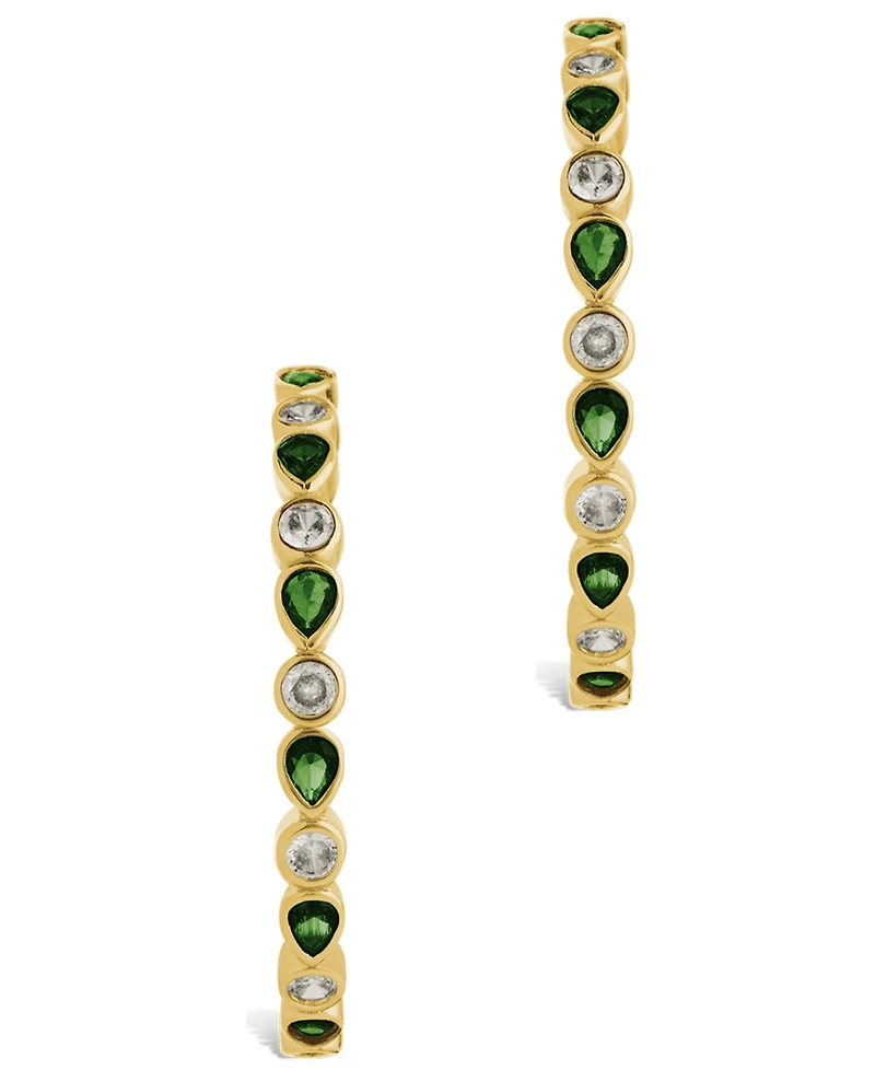 Sterling Forever Rhodium-Plated Brass Bezel Set Mixed Cubic Zirconia Hoop Earrings