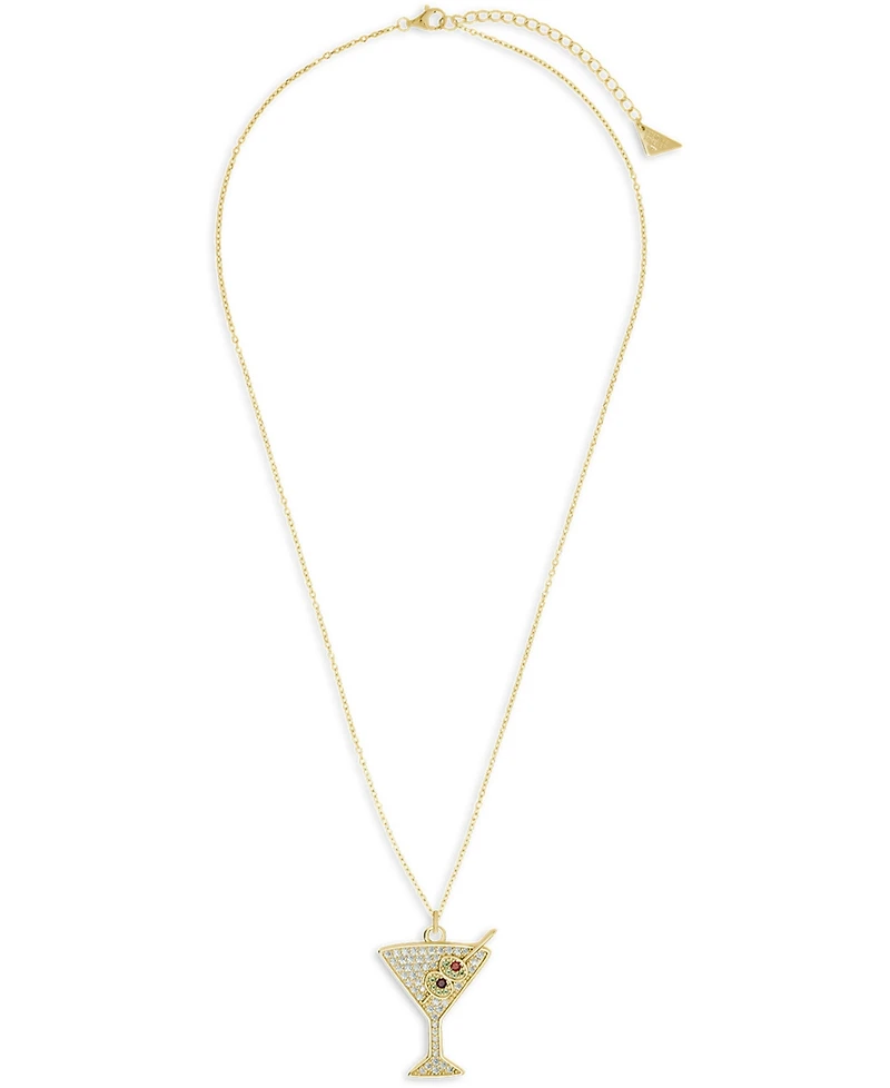 Sterling Forever Rhodium-Plated Brass Pave Cubic Zirconia Martini Pendant Necklace