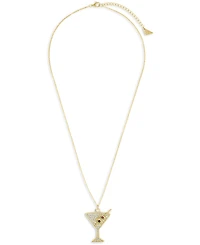 Sterling Forever Rhodium-Plated Brass Pave Cubic Zirconia Martini Pendant Necklace