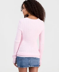 Madden Girl Juniors' Longline V-Neck Cable-Knit Sweater