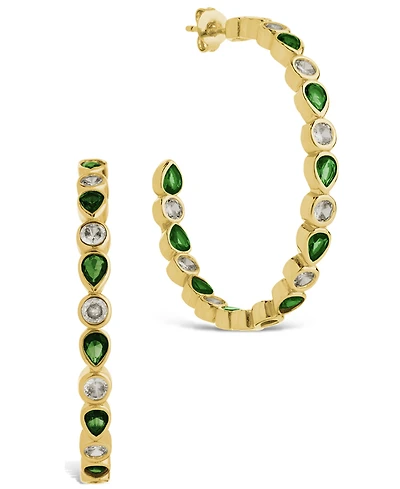 Sterling Forever Rhodium-Plated Brass Bezel Set Mixed Cubic Zirconia Hoop Earrings