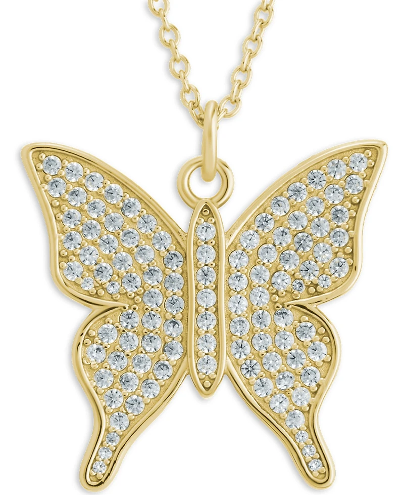 Sterling Forever Rhodium-Plated Brass Pave Cubic Zirconia Butterfly Pendant Necklace
