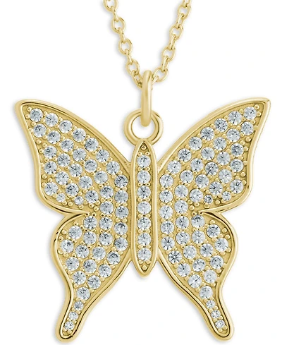 Sterling Forever Rhodium-Plated Brass Pave Cubic Zirconia Butterfly Pendant Necklace
