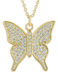 Sterling Forever Rhodium-Plated Brass Pave Cubic Zirconia Butterfly Pendant Necklace
