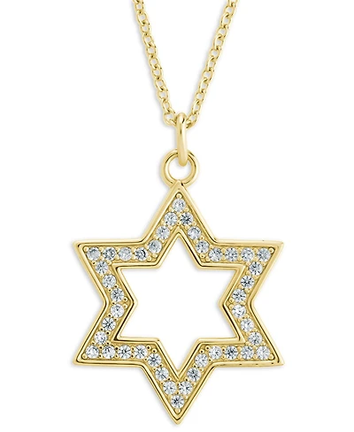 Sterling Forever Rhodium-Plated Brass Pave Cubic Zirconia Star of David Pendant Necklace