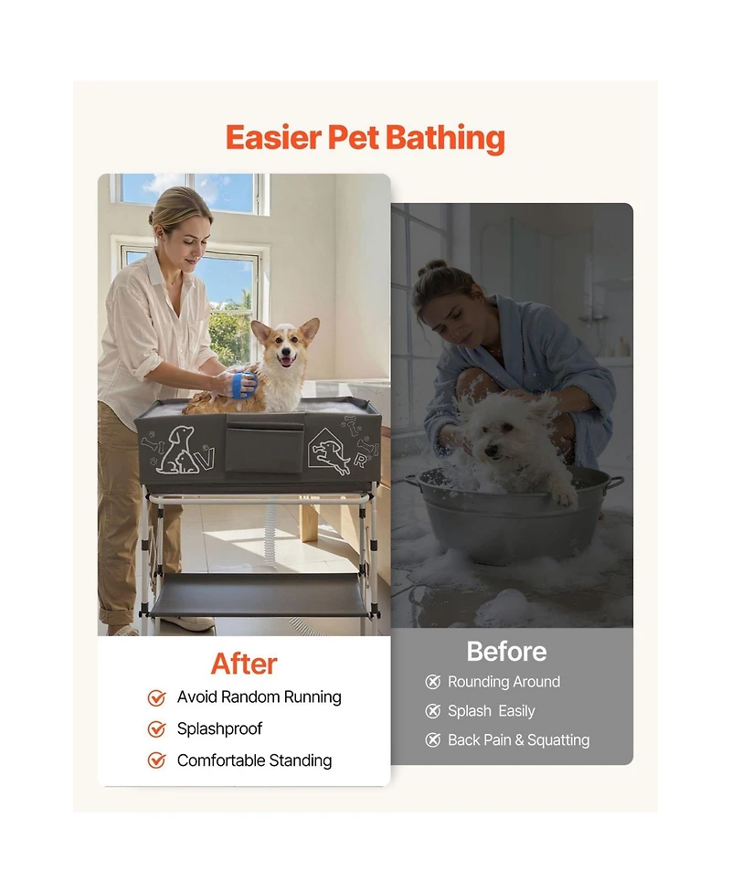 Cozito Elevated Collapsible Dog Bathtub 100 L Pet Grooming Wash Station with Drain Hose