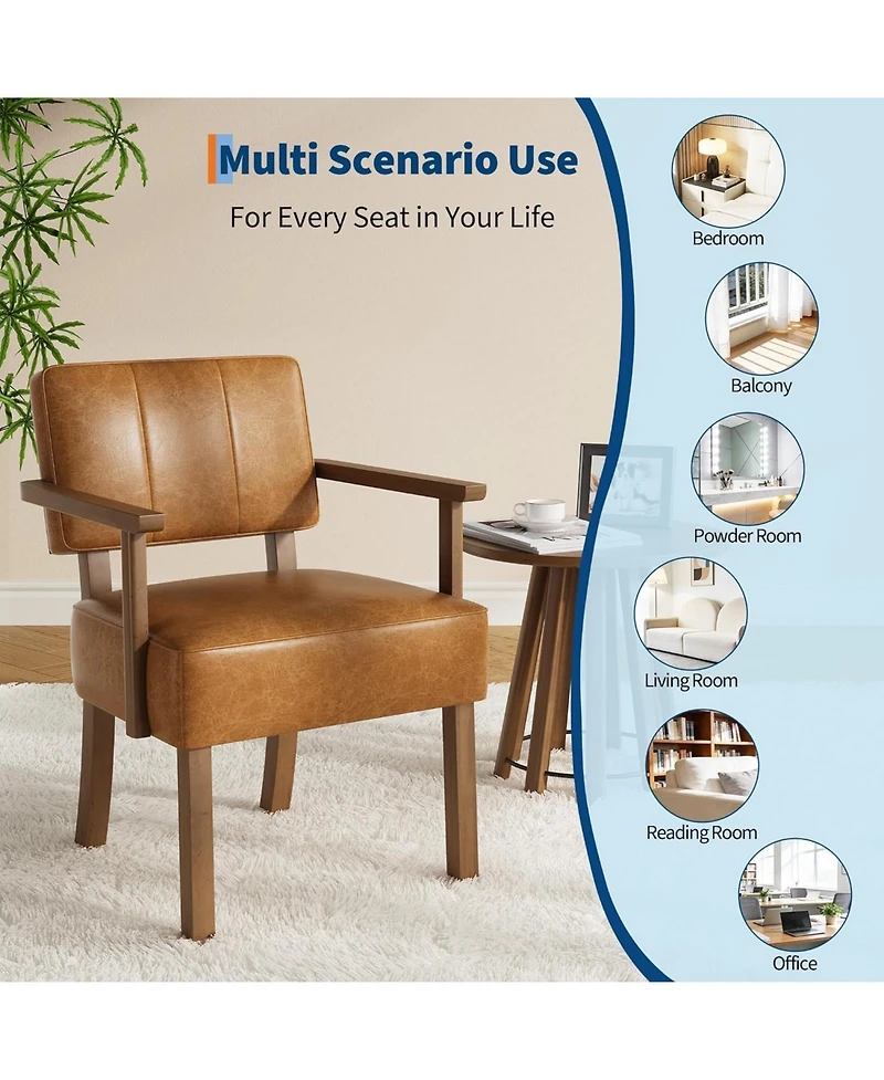 gaomon Set of 2 Mid Century Modern Accent Chairs, Faux Leather Armchairs with Vertical Tufted Back