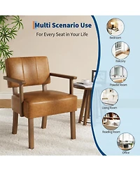 gaomon Set of 2 Mid Century Modern Accent Chairs, Faux Leather Armchairs with Vertical Tufted Back