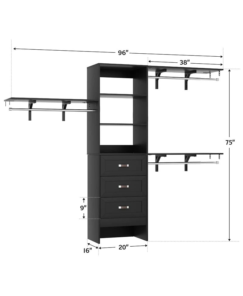 Aheaplus Closet Organizer System with Hanging Rods and Shelves, Wardrobe Drawers
