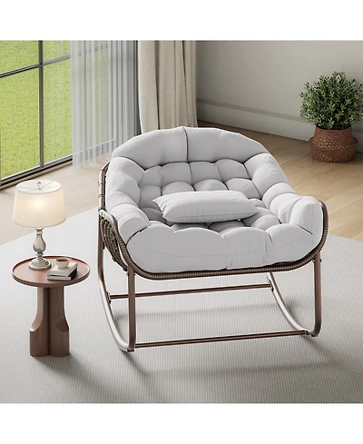 gaomon Outdoor Oversized Wicker Lounge Chair, Papasan Rocking Chair for Balcony Backyard Porch Bedroom