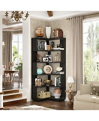 Aheaplus 5-Tier Corner Bookshelf, Space-saving Bookcase Display Storage Shelf