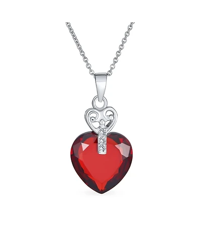 Bling Jewelry Key to Her Heart Cubic Zirconia Large Heart Necklace Pendant Sterling Silver