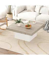 gaomon Square Coffee Table, 35 Inch Led Living Room Table, Modern Cocktail Table with Plug-in 16-Color Led Lights