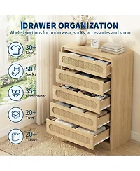 gaomon 5 Drawer Dresser, Farmhouse Wooden Vertical Dresser with Metal Handles, Modern Cabinet for Bedroom, Living Room