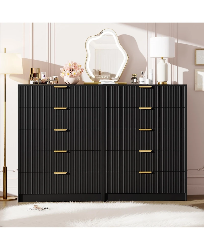 gaomon Fluted 5 Drawers Dresser For Bedroom, Wide Modern Chest of with Metal Handles, Living Room, Entryway, Hallway