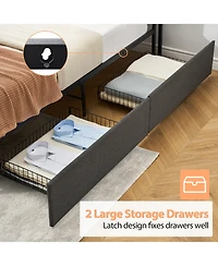 homfan Upholstered Bed Frame with Storage Headboard, Charging Station, 2 Drawers, Metal Slat Support