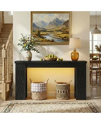 Aheaplus Wooden Console Table Sofa with Charging Station Entryway Led Lights