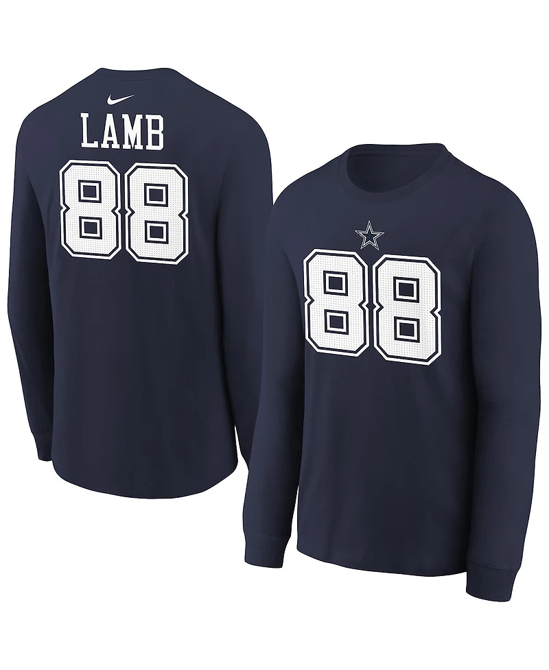 Nike Big Boys and Girls CeeDee Lamb Navy Dallas Cowboys Player Name Number Long Sleeve T-Shirt