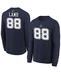 Nike Big Boys and Girls CeeDee Lamb Navy Dallas Cowboys Player Name Number Long Sleeve T-Shirt