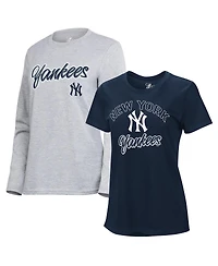 G-iii 4Her by Carl Banks Women's Navy/Heather Gray New York Yankees Short-Sleeve and Long-Sleeve T-Shirt Combo Pack
