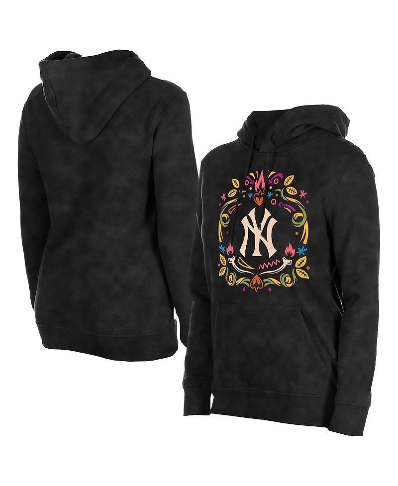 New Era Women's Black York Yankees Dia de Muertos Mineral Wash Hoodie Sweatshirt
