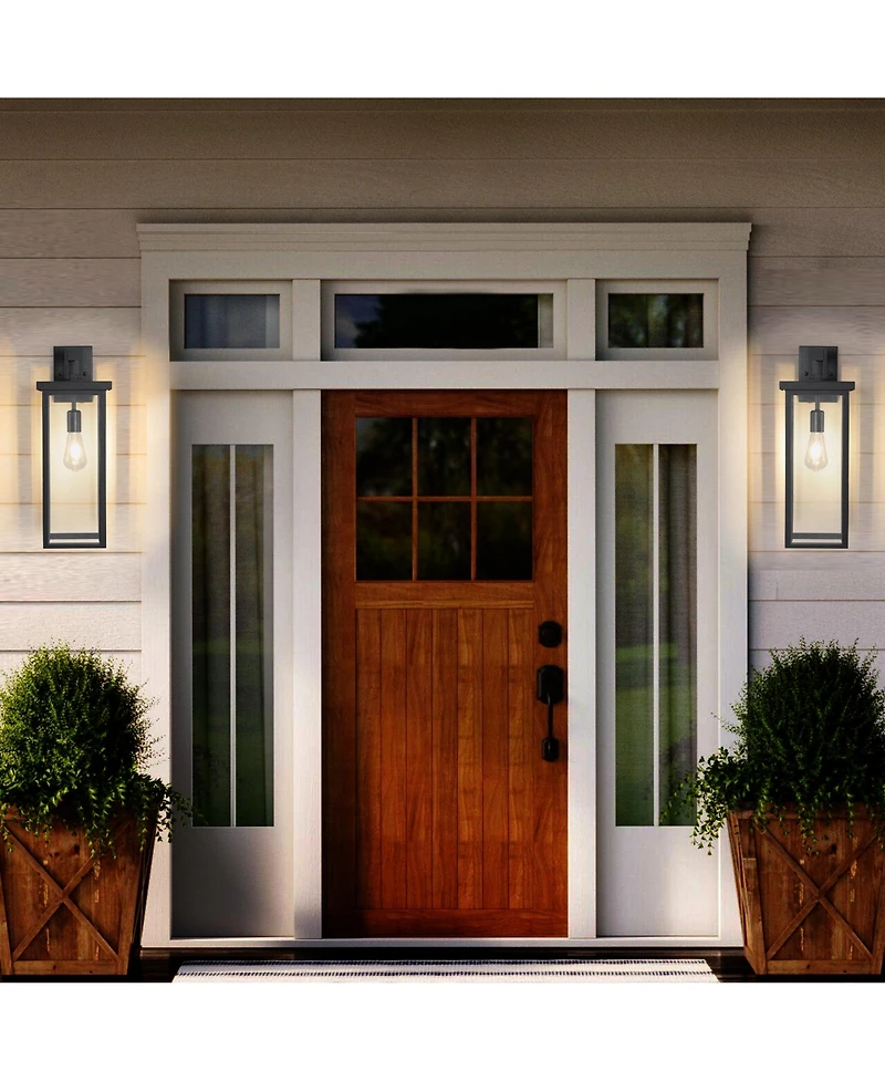 Busdays 2 Pack 20 Inch Modern Outdoor Wall Lantern Black Metal Clear Glass Weatherproof Sconce for Porch Garage Entryway E26 Bulb Compatible No Bulbs