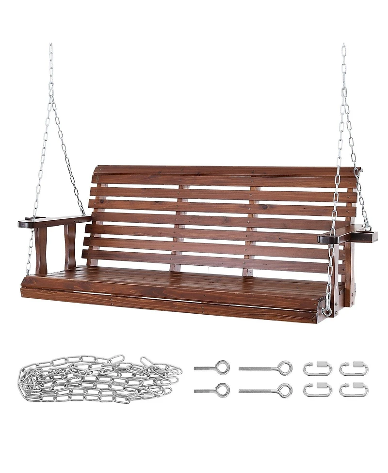 Cozito Wooden Porch Swing 5.5 feet with Cup Holders, Steel Chains and Cedar Wood Seat