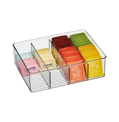 iDesign 4-Section Storage Bin for Pantry or Kitchen Cabinets, Clear