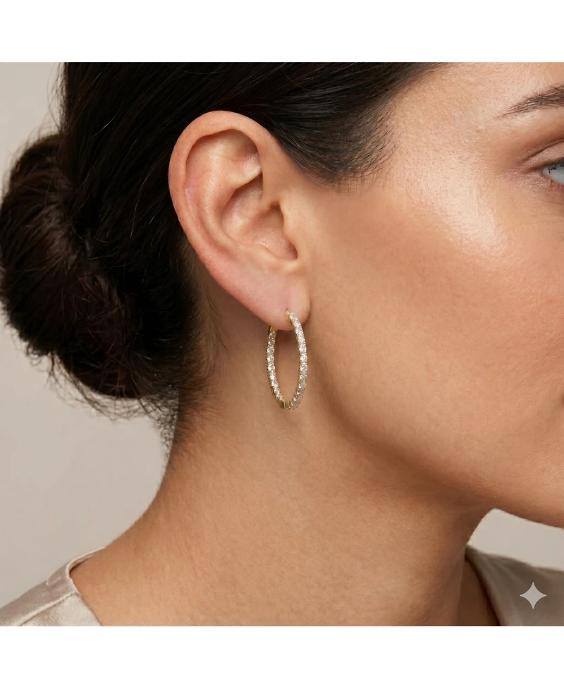 Simona Radiant Round and Oval Inside-Outside Cz Hoop Earrings