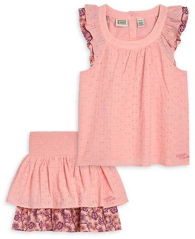 Scotch & Soda Girls' 4-6X Eyelet Ruffle Top and Tiered Skirt, 2-Piece Set
