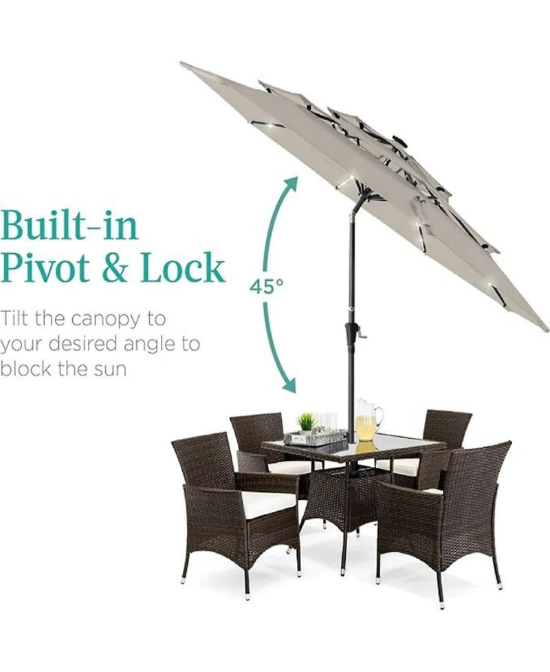 Yiortwo 9.5 Feet Solar Patio Umbrella with Led Lights Tilt Crank UV50+ Outdoor