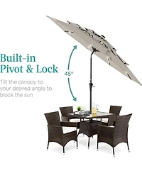 Yiortwo 9.5 Feet Solar Patio Umbrella with Led Lights Tilt Crank UV50+ Outdoor