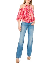 Sam & Jess Women's Cold-Shoulder Smocked-Waist Blouse