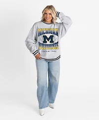 Gameday Couture Women's Ash Michigan Wolverines Oversized Fade Route Ringer Stripe Sweatshirt
