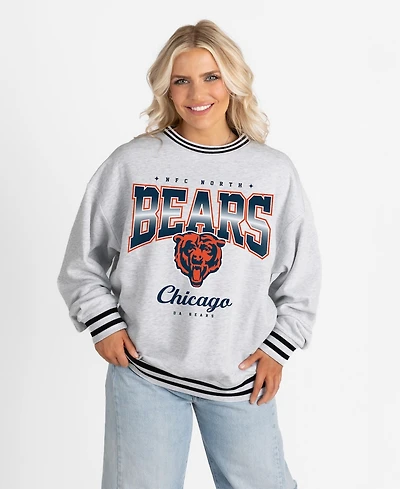 Gameday Couture Women's Ash/Black Chicago Bears Oversized Gridiron Drive Ringer Stripe Sweatshirt
