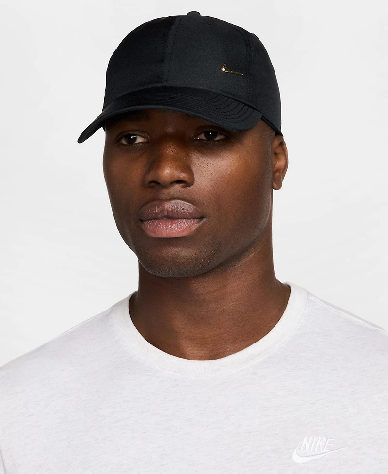 Nike Men's and Women's Black Metal Swoosh Dri-fit Club Adjustable Hat
