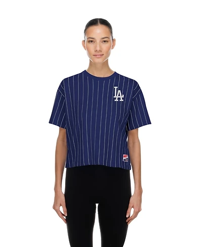 New Era Women's Royal Los Angeles Dodgers Throwback Meshback Pinstripe Boxy T-Shirt