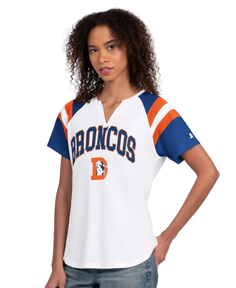 Starter Women's White Denver Broncos Game On Notch Neck T-Shirt