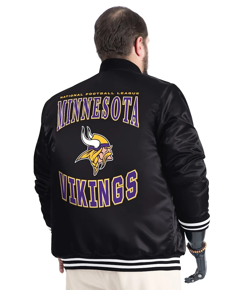 G-iii Sports by Carl Banks Men's Black Minnesota Vikings Adaptive Team Graphic Satin Full-Snap Varsity Jacket