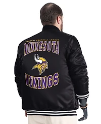 G-iii Sports by Carl Banks Men's Black Minnesota Vikings Adaptive Team Graphic Satin Full-Snap Varsity Jacket