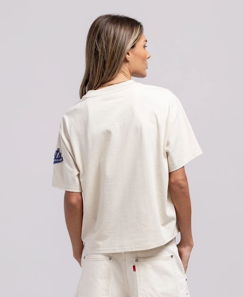 Mitchell & Ness Women's Cream New York Mets Cooperstown Yacht Rock Boxy Cropped T-Shirt
