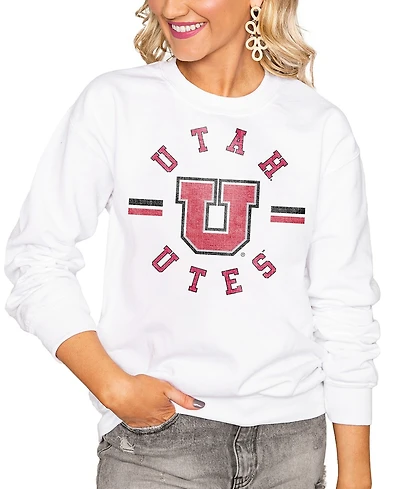 Gameday Couture Women's White Utah Utes Oversized Vintage Days Perfect Crew Sweatshirt