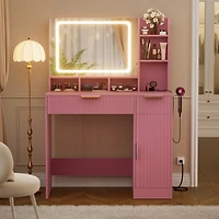 Aheaplus Vanity Desk with Mirror and 3 Color Lights, Makeup Drawers