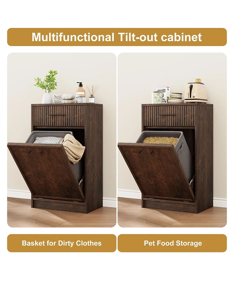 gaomon Fluted Trash Can Cabinet, Hidden Garbage Bin, for Kitchen, Dining or Living Room