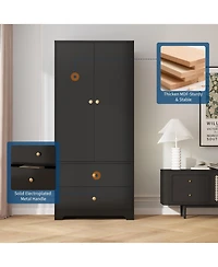 gaomon 71 Inch Wood Armoire Wardrobe Closet, 2 Doors, 1 Adjustable Shelf, Drawers, Hanging Rod, for Bedroom