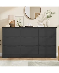 homfan 9-Drawer Wooden Dresser, Tall Modern Chest with Deep Storage, Wide Top Long Dresser for Bedroom, Living Room, Hallway, Kids Room
