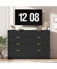 homfan Modern 8-Drawer Fluted Dresser, 54" Wide Chest with Metal Handles, Multifunctional Storage for Bedroom Living Room