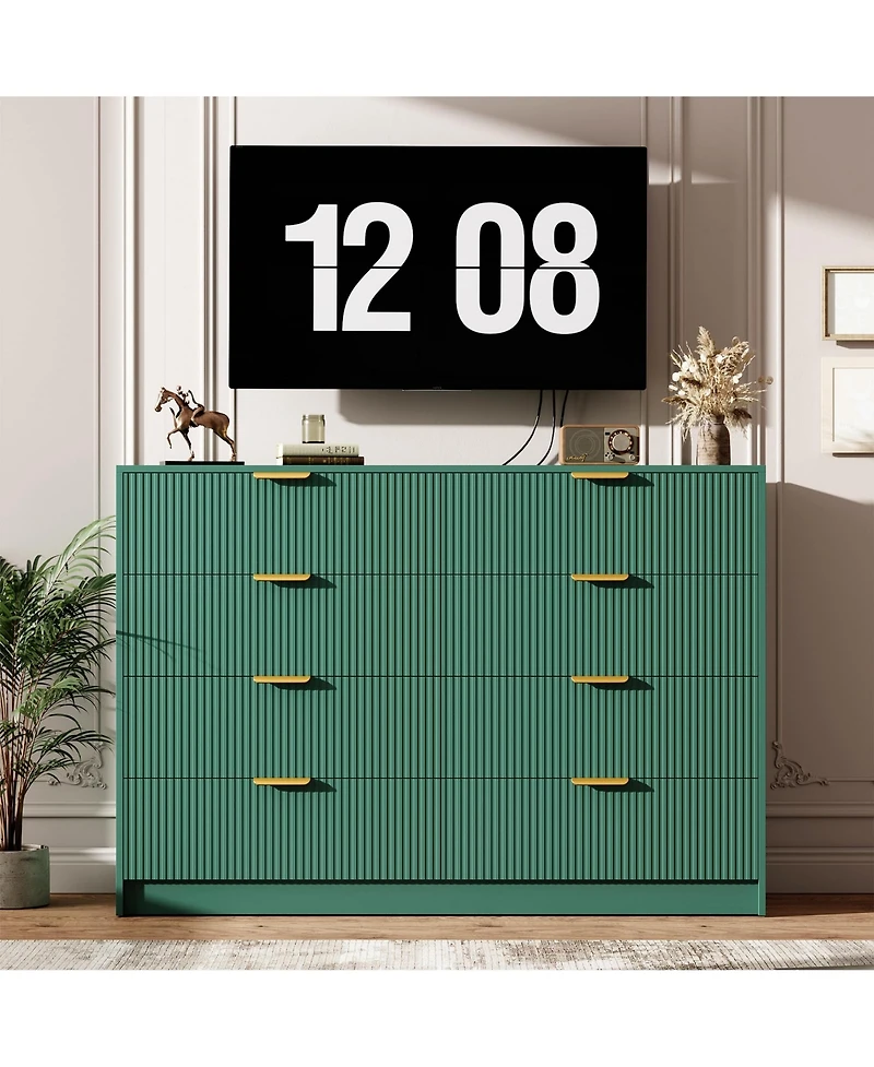 homfan Modern 8-Drawer Fluted Dresser, 54" Wide Chest with Metal Handles, Multifunctional Storage for Bedroom Living Room