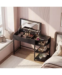Aheaplus Flip-Top Makeup Dressing Table with mirror and Drawer, Small Vanity Desk Charging Station
